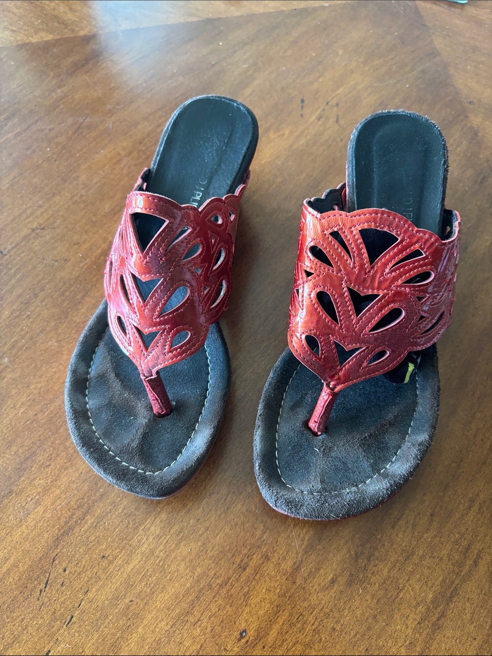Donald J. Pliner Red Leather Cutout Thong Sandals
